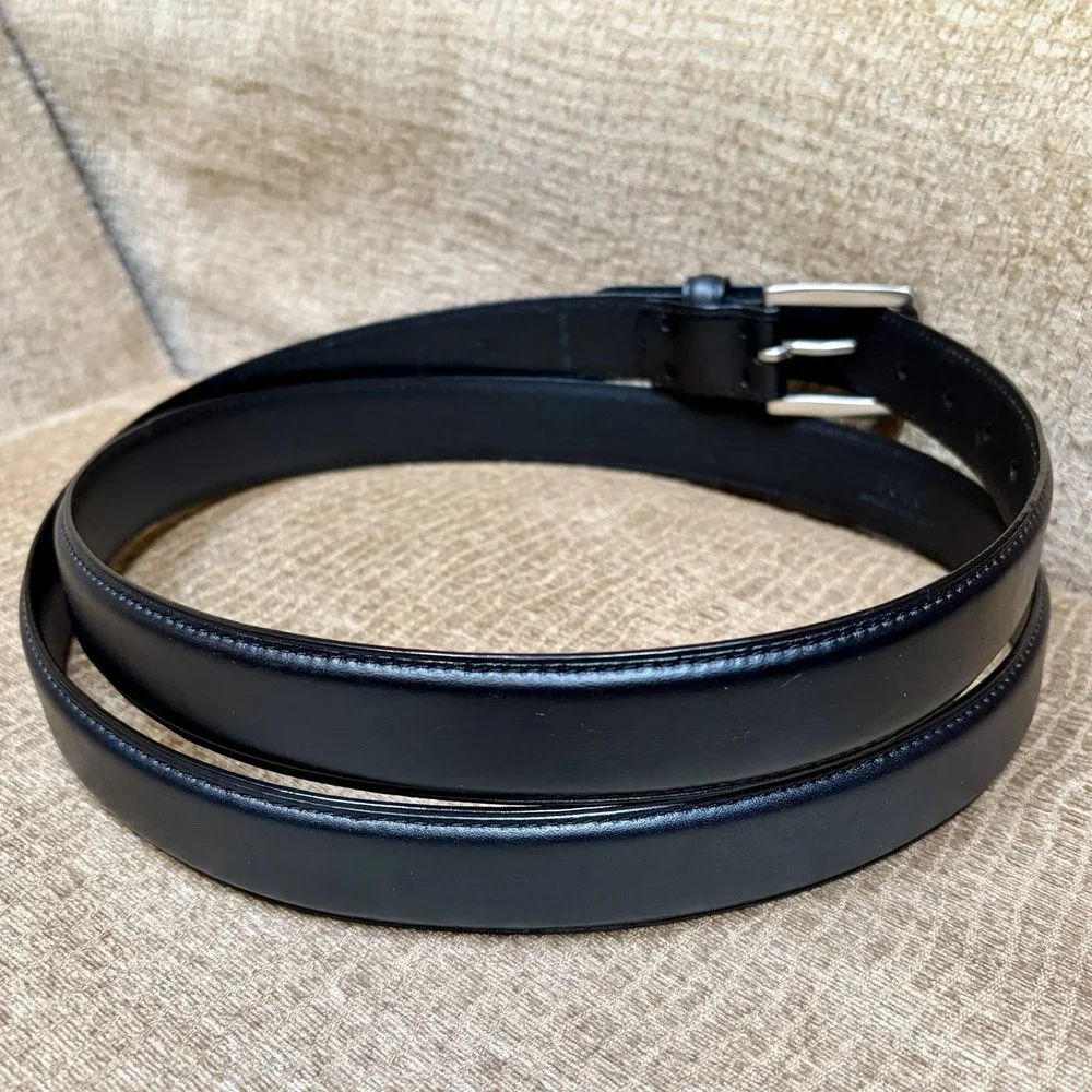 Polo Ralph Lauren Belt Mens 58 Black Leather Silver Buckle Casual Dress Classic